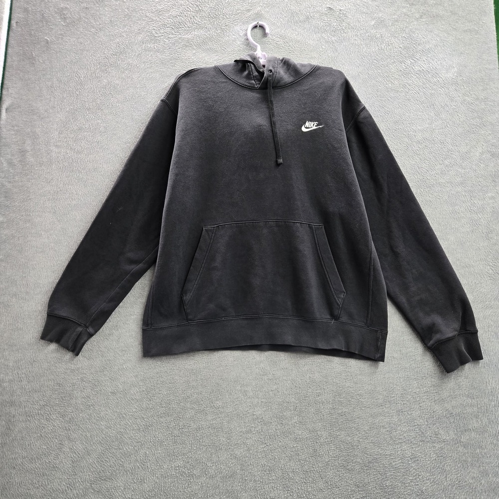 Nike Men Hoodie L Charcoal Gray Embroidered Swoosh Fleece Activewear READ